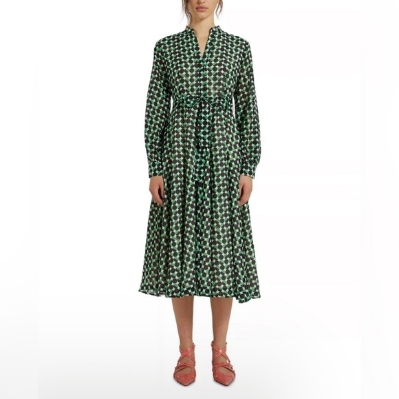 MARELLA Dresses & Skirts - Marella Green Polka Dot Long Sleeve Lined Dress Size 2